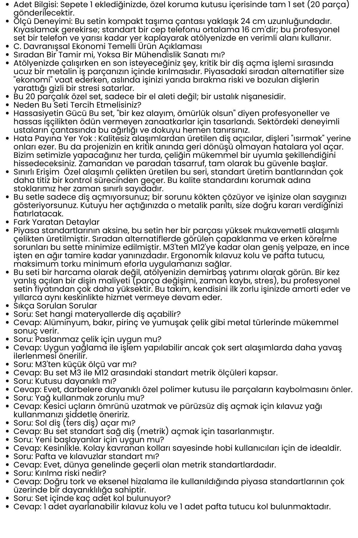 20 Parça Profesyonel Metrik Ters Kılavuz ve Pafta Seti M3-M12 - Hassas Diş Açma ve Onarım Takımı 722464