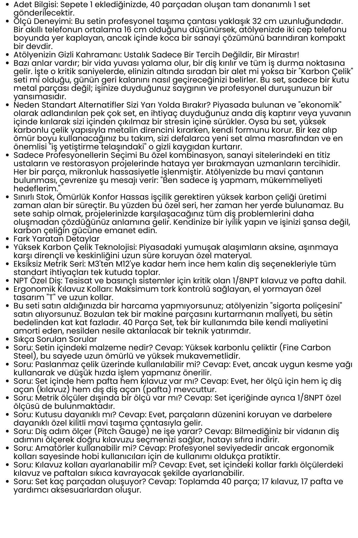 40 Parça Profesyonel Metrik Ters Kılavuz ve Pafta Seti   - Hassas Diş Açma ve Onarım Takımı 722630