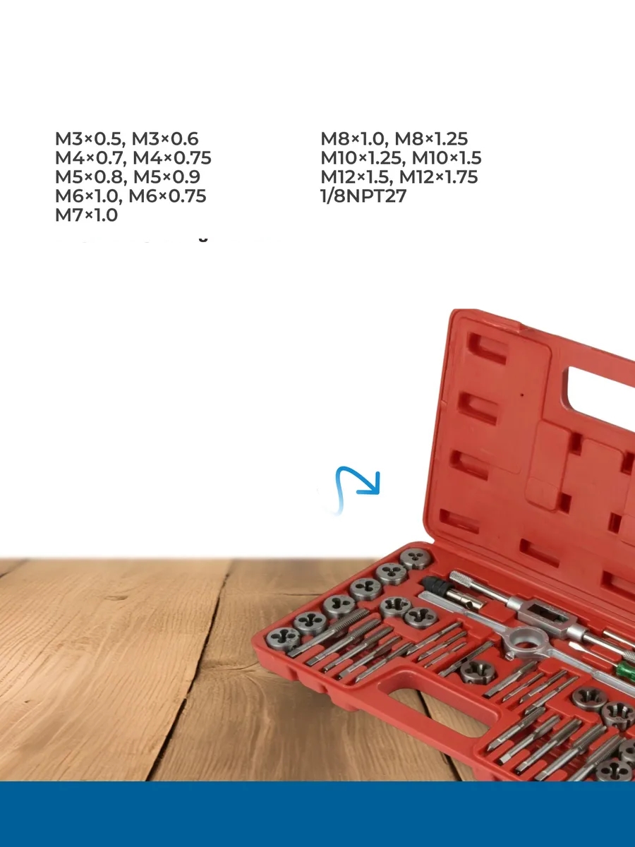 40 Parça Profesyonel Metrik Ters Kılavuz ve Pafta Seti   - Hassas Diş Açma ve Onarım Takımı 722631