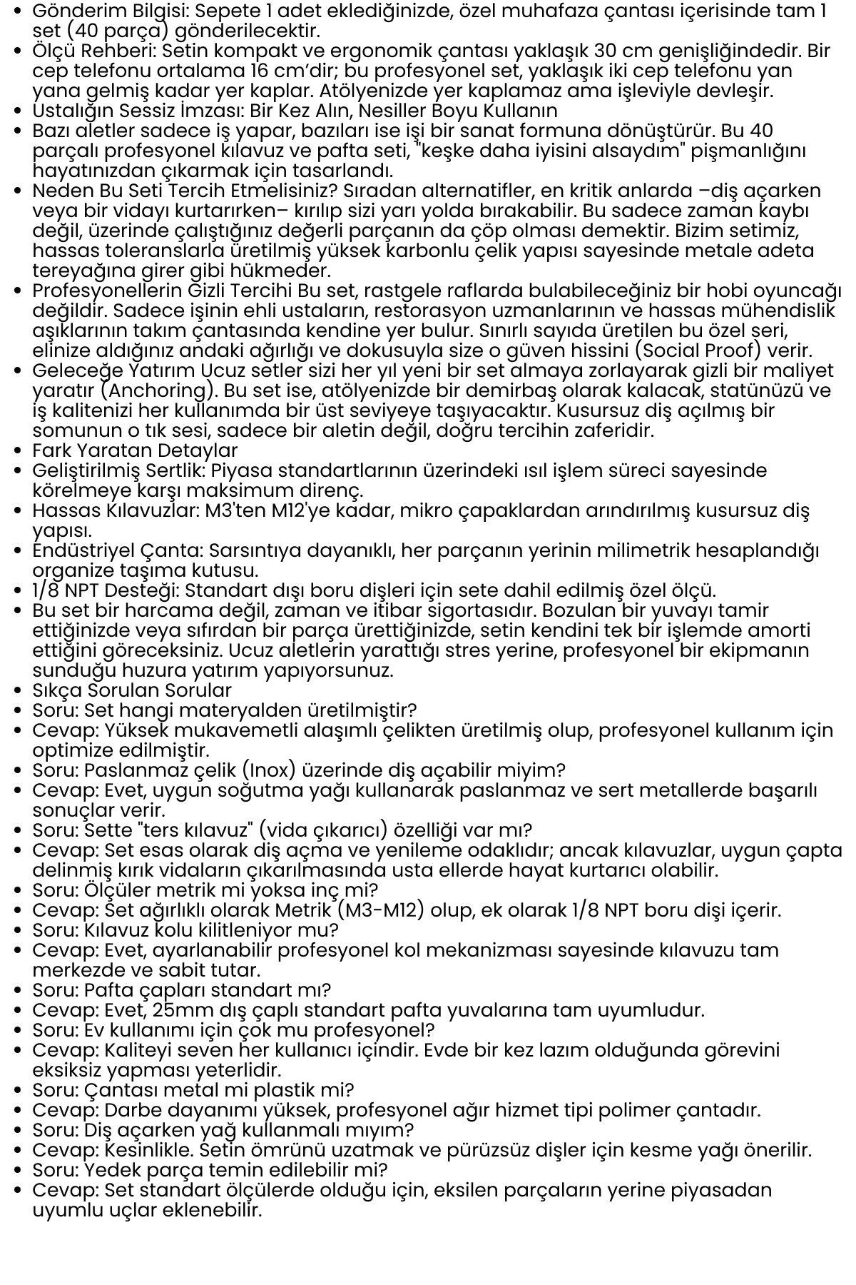 40 Parça Profesyonel Metrik Ters Kılavuz ve Pafta Seti   - Hassas Diş Açma ve Onarım Takımı 722631