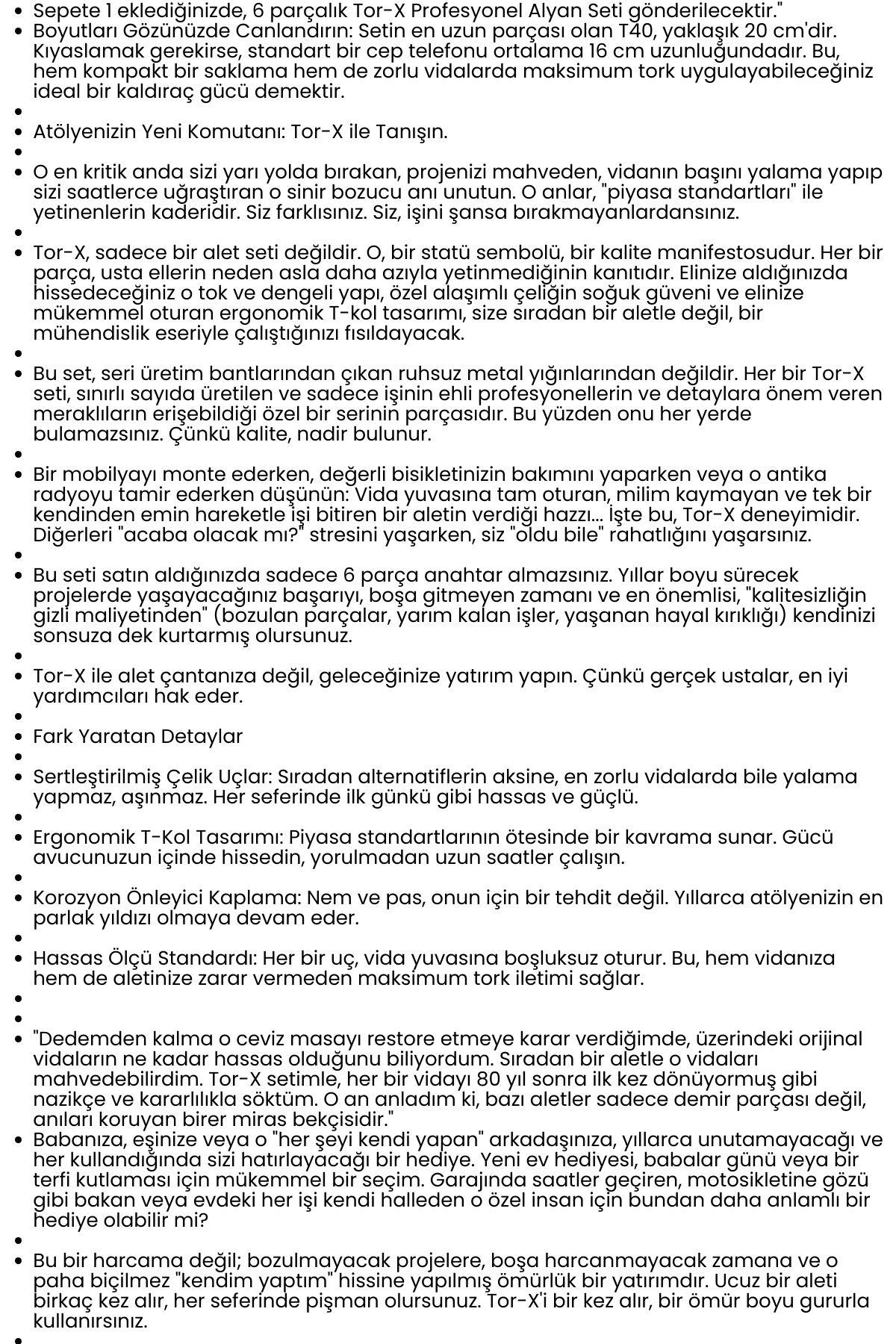 Tor-X Profesyonel T-Kollu Torx Alyan Anahtar Seti (6 Parça) - Güç ve Hassasiyet Bir Arada 722633