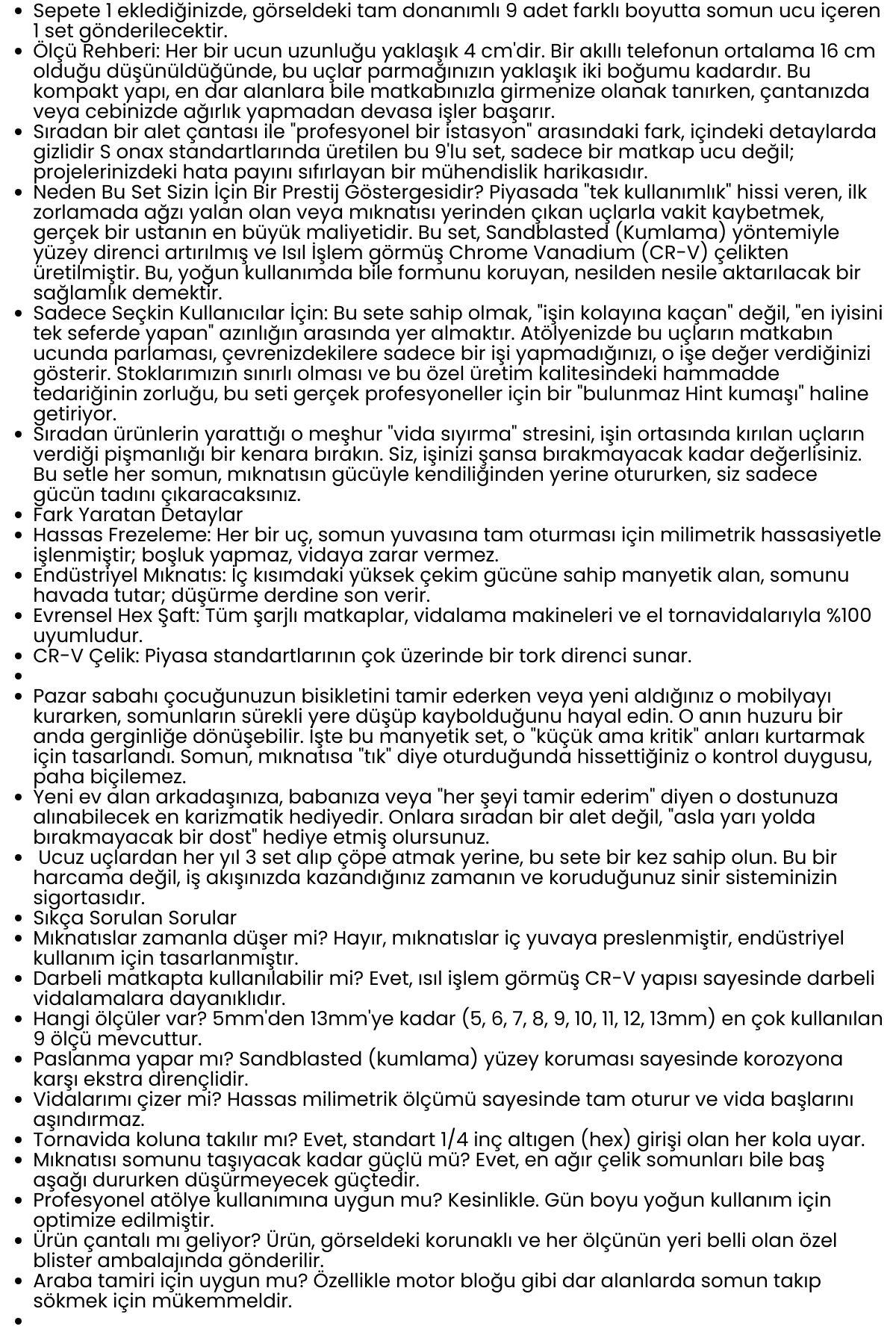 9 Parça Mıknatıslı Somun Sıkma Ucu Seti - Manyetik CR-V Çelik Matkap Ucu Adaptörü 722636