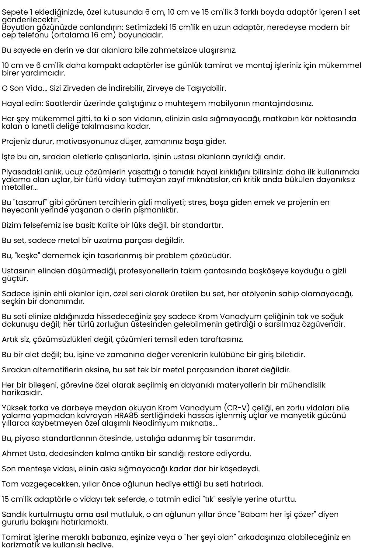  6-10-15 cm 3'lü Manyetik Uzatma Bits Adaptör Seti | Ulaşılmaz Alanlar ve Hassas Vidalama İçin 722644