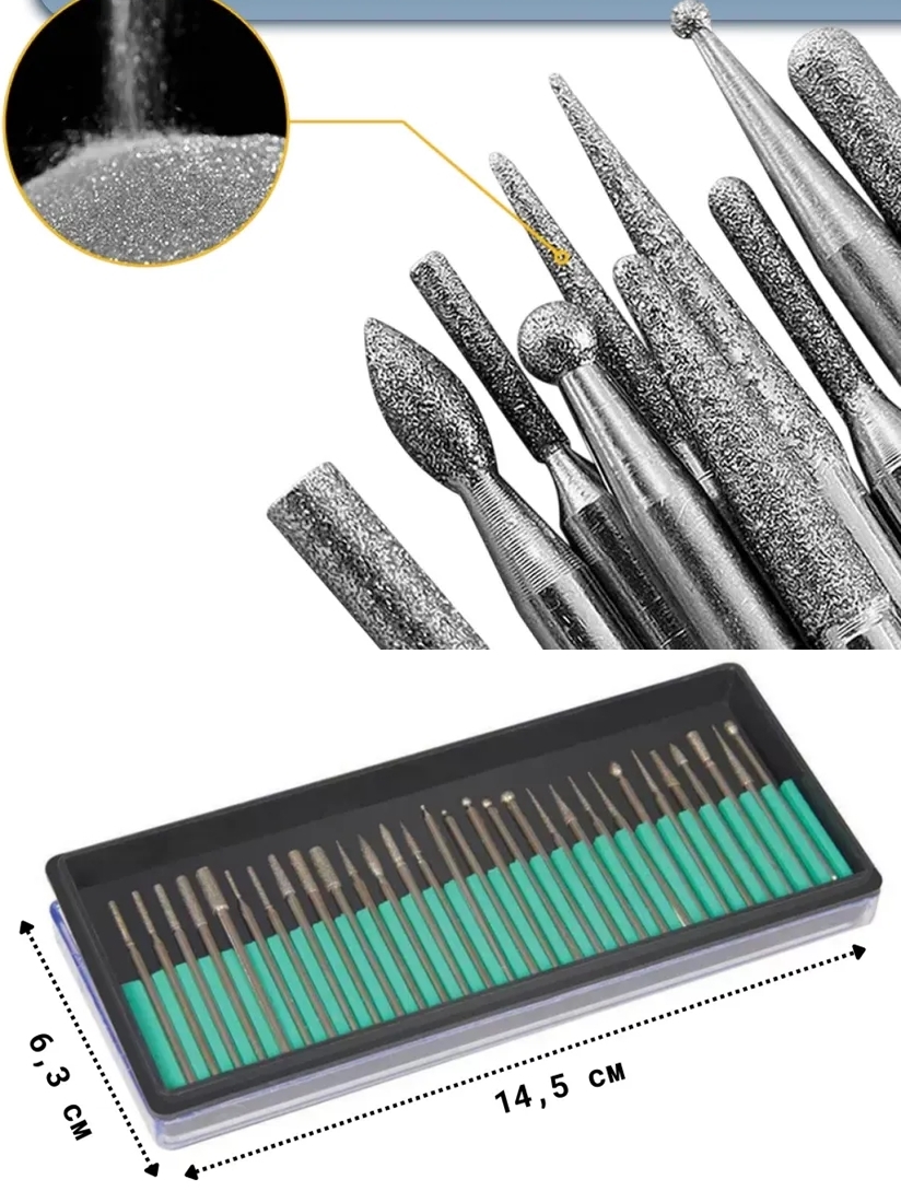 30 Parça Elmas Freze Ucu Seti - 3mm Şaft Profesyonel Gravür, Oyma ve Hassas Taşlama Seti 722639