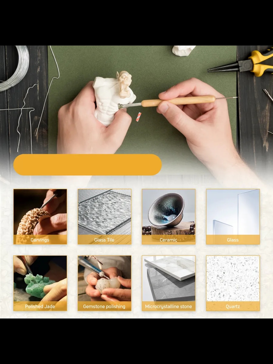 20 Parça Profesyonel Elmas Freze Ucu Seti - 3mm Şaft Gravür, Taş ve Cam İşleme Taşlama Seti 722641