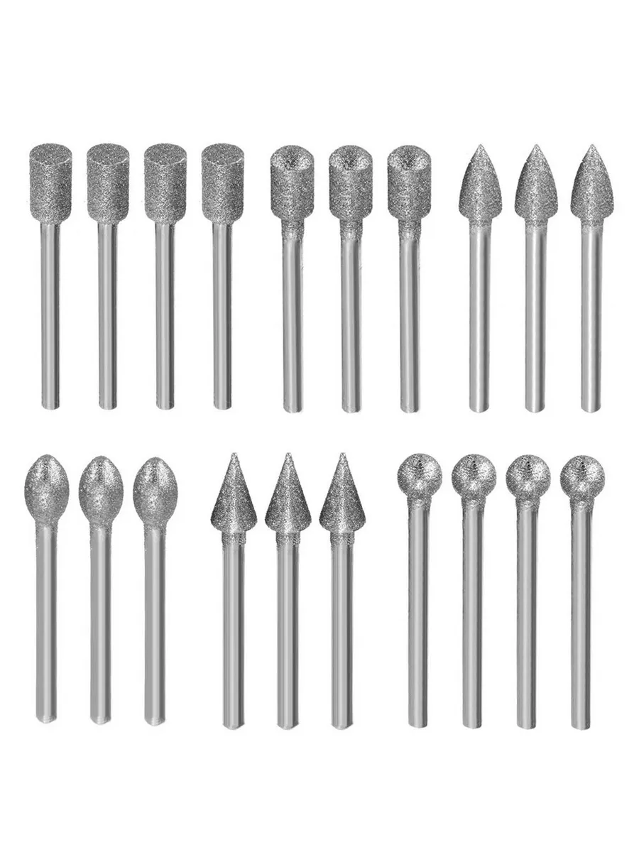 20 Parça Profesyonel Elmas Freze Ucu Seti - 3mm Şaft Gravür, Taş ve Cam İşleme Taşlama Seti 722641