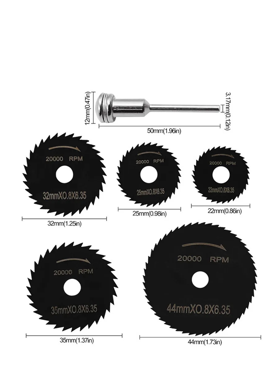 6'lı Karbür Çelik Mini Daire Testere Seti - HSS Döner Kesici Bıçak ve Mandren Takımı 722637