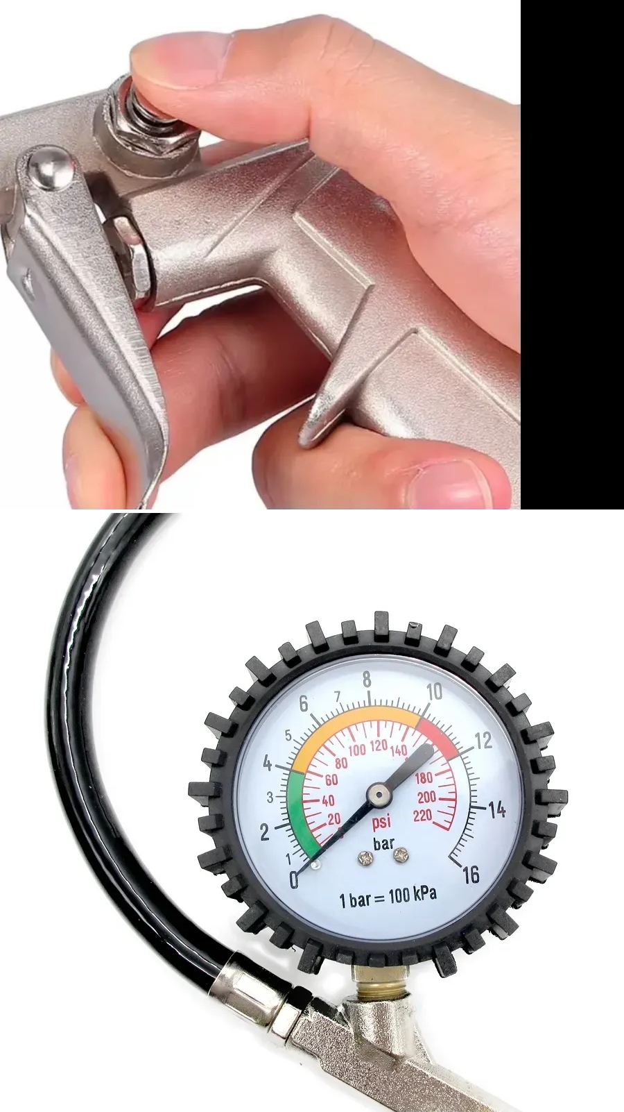 Profesyonel Lastik Şişirme Tabancası ve Hava Saati 220 PSI 16 Bar Çelik Alaşım Güçlü Gövde 722642