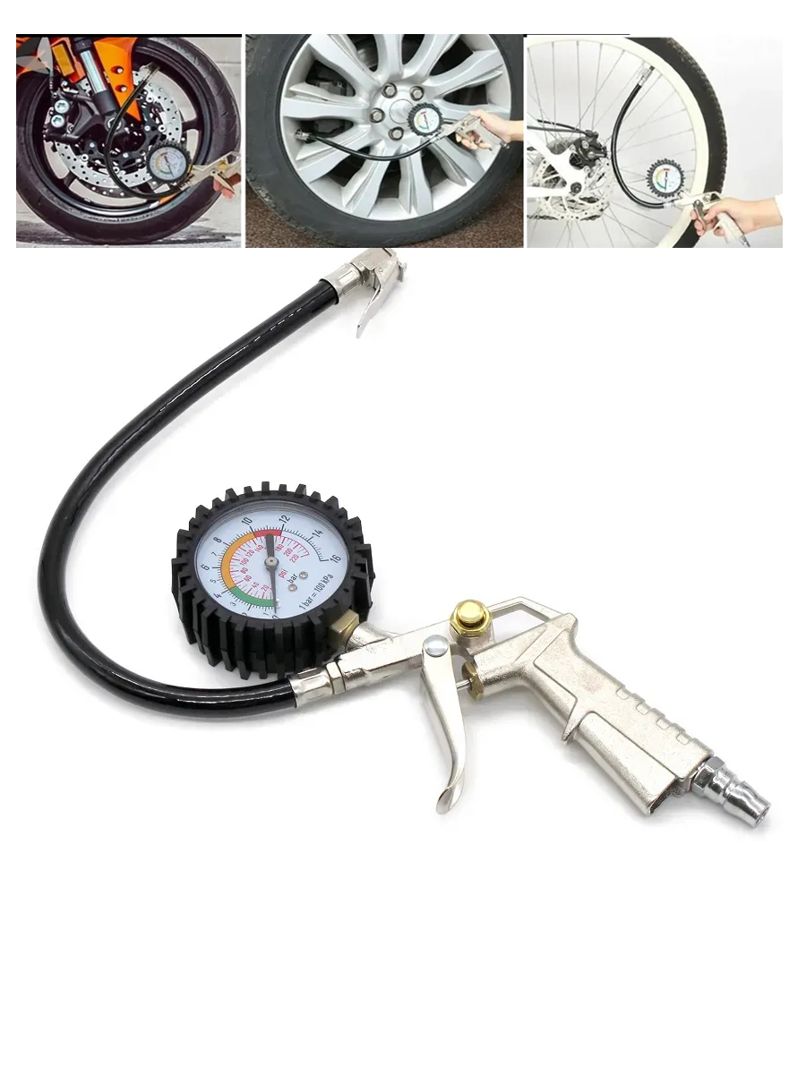 Profesyonel Lastik Şişirme Tabancası ve Hava Saati 220 PSI 16 Bar Çelik Alaşım Güçlü Gövde 722642