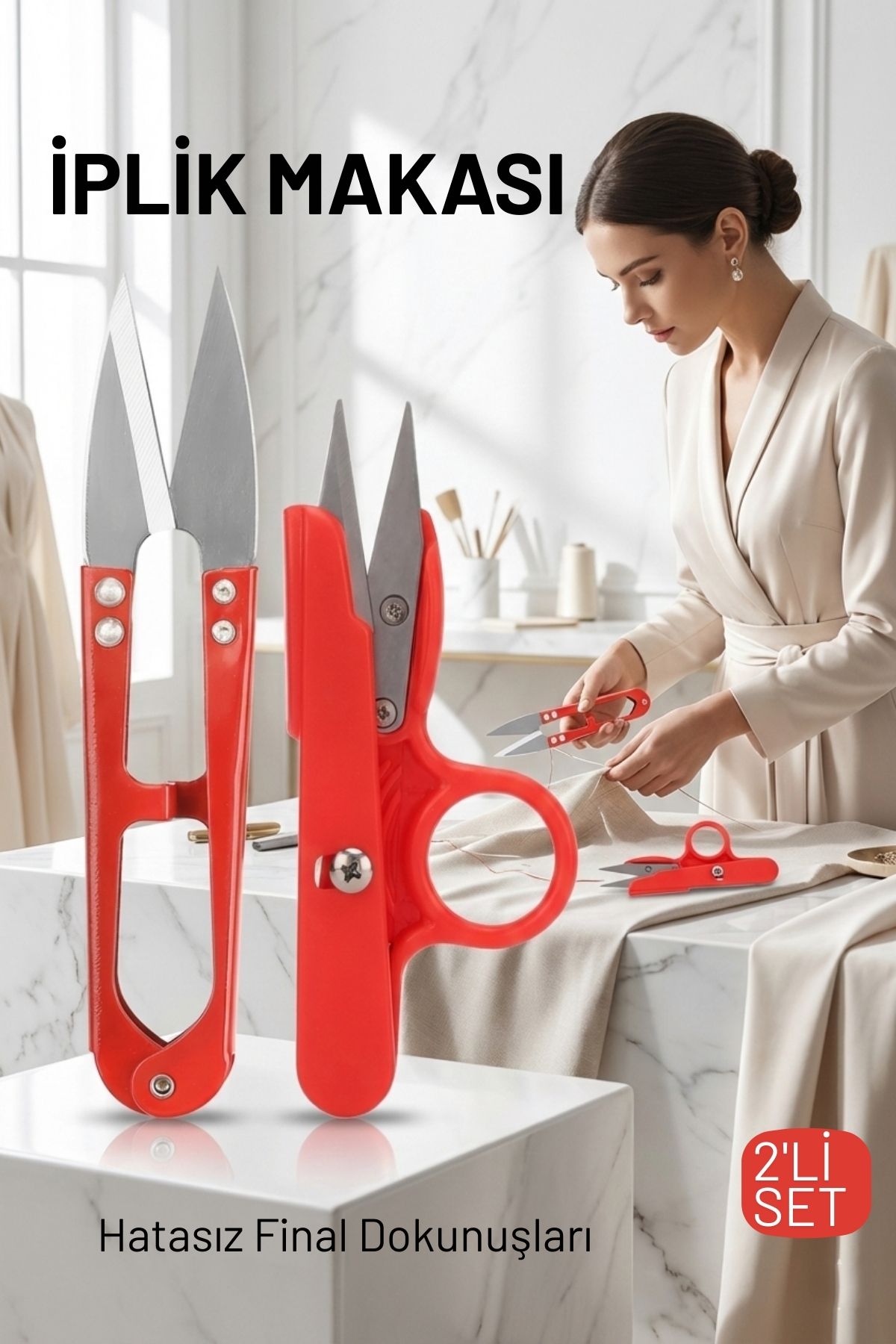 Premium 2’li Profesyonel İplik Tiftik Makası Seti - Çelik Hassas Nakış Snips 722648