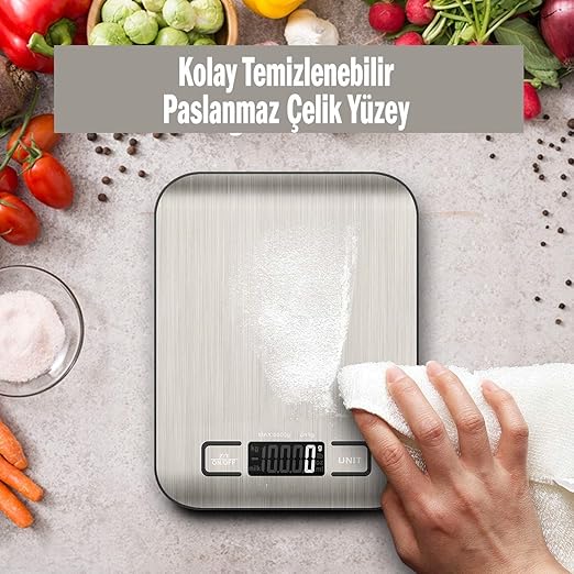 Dijital Hassas Mutfak Tartısı 10kg/1g - Paslanmaz Çelik Profesyonel Kuyumcu ve Diyet Terazisi 722655