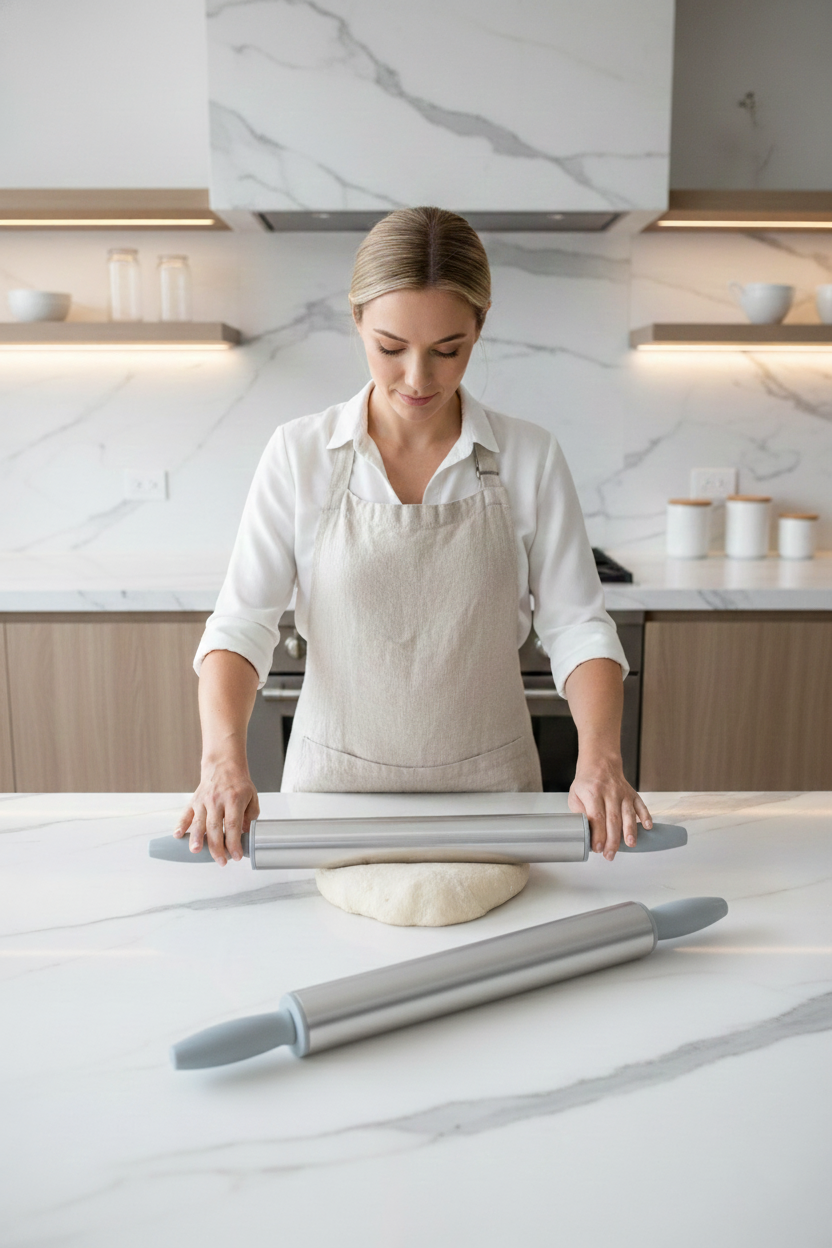 Çelik Merdane - Profesyonel Hamur Açma Merdanesi - 304 Paslanmaz Çelik Mutfak Merdanesi 722659