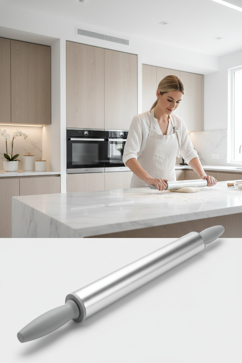 Çelik Merdane - Profesyonel Hamur Açma Merdanesi - 304 Paslanmaz Çelik Mutfak Merdanesi 722659