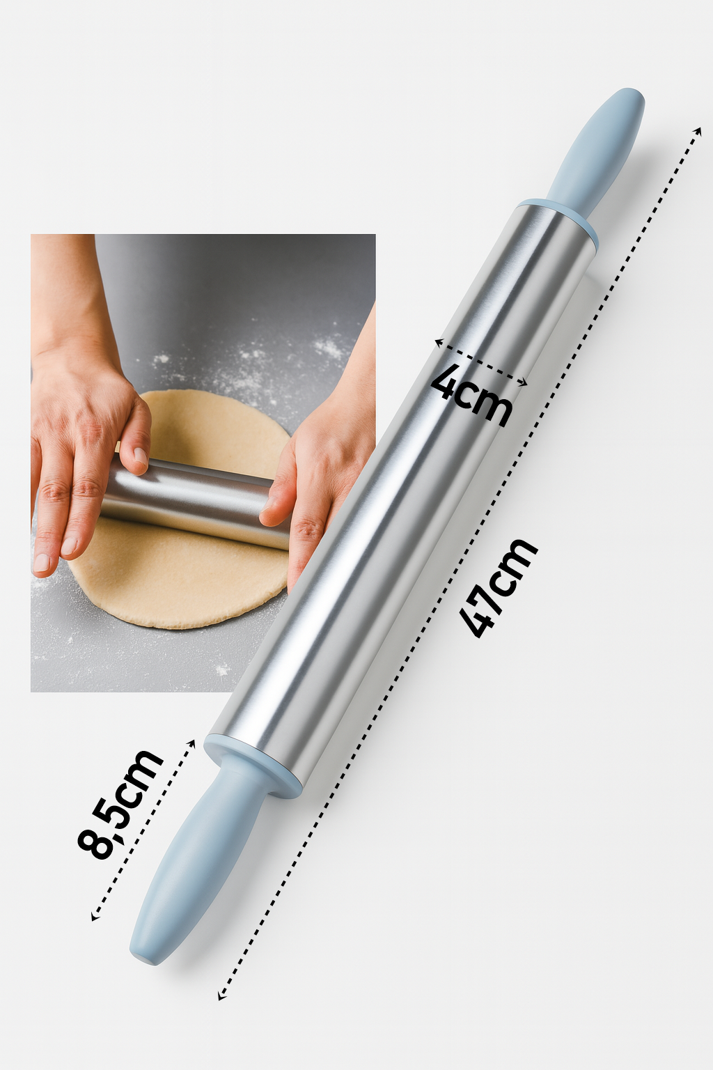 Çelik Merdane - Profesyonel Hamur Açma Merdanesi - 304 Paslanmaz Çelik Mutfak Merdanesi 722659