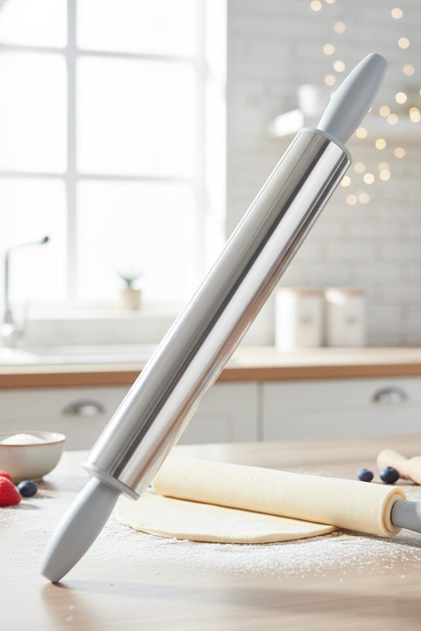 Çelik Merdane - Profesyonel Hamur Açma Merdanesi - 304 Paslanmaz Çelik Mutfak Merdanesi 722659