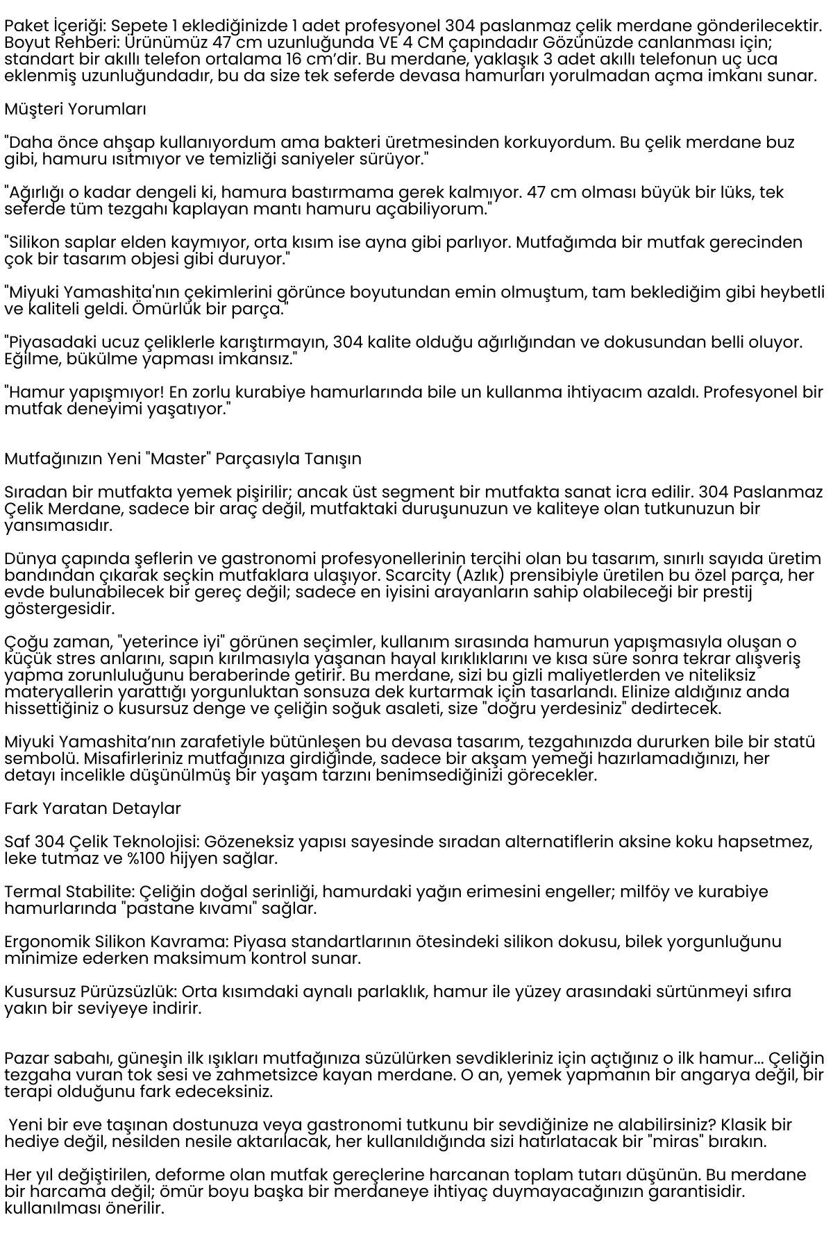 Çelik Merdane - Profesyonel Hamur Açma Merdanesi - 304 Paslanmaz Çelik Mutfak Merdanesi 722659