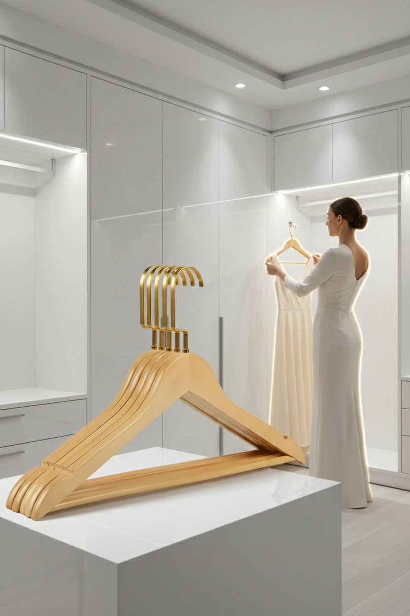 LasVegas Ahşap Elbise Askısı - 6'lı Set, Lüks Amerikan Kancalı Gardırop Düzenleyici 722664