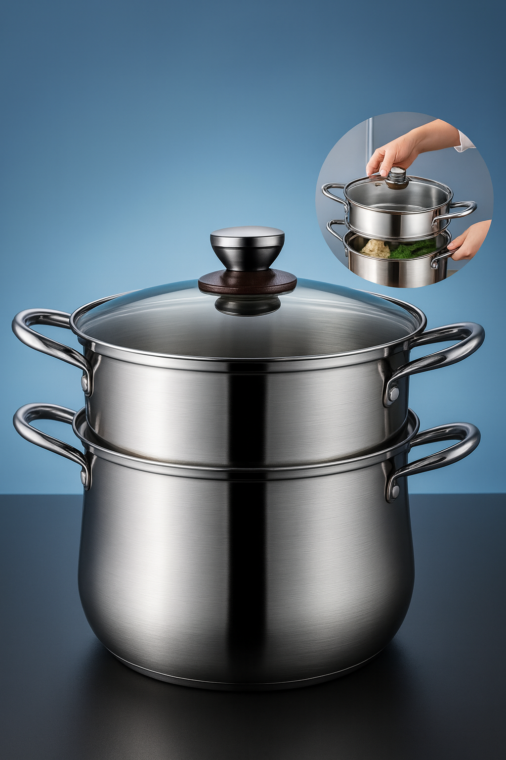 2 Katlı Japon Çeliği Buharlı Pişirme Tenceresi – Sağlıklı Yemek Sanatı 722665