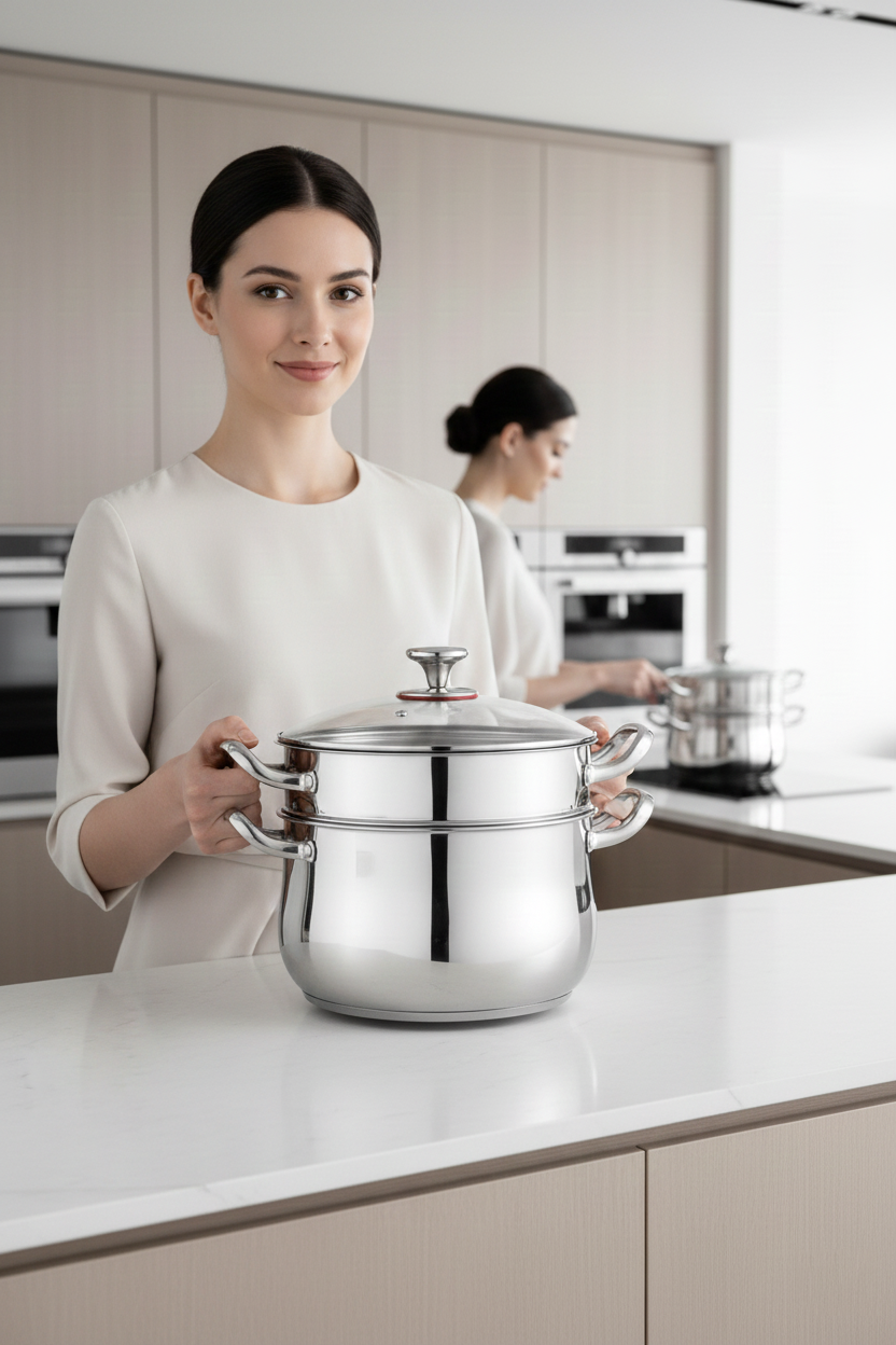 2 Katlı Japon Çeliği Buharlı Pişirme Tenceresi – Sağlıklı Yemek Sanatı 722665