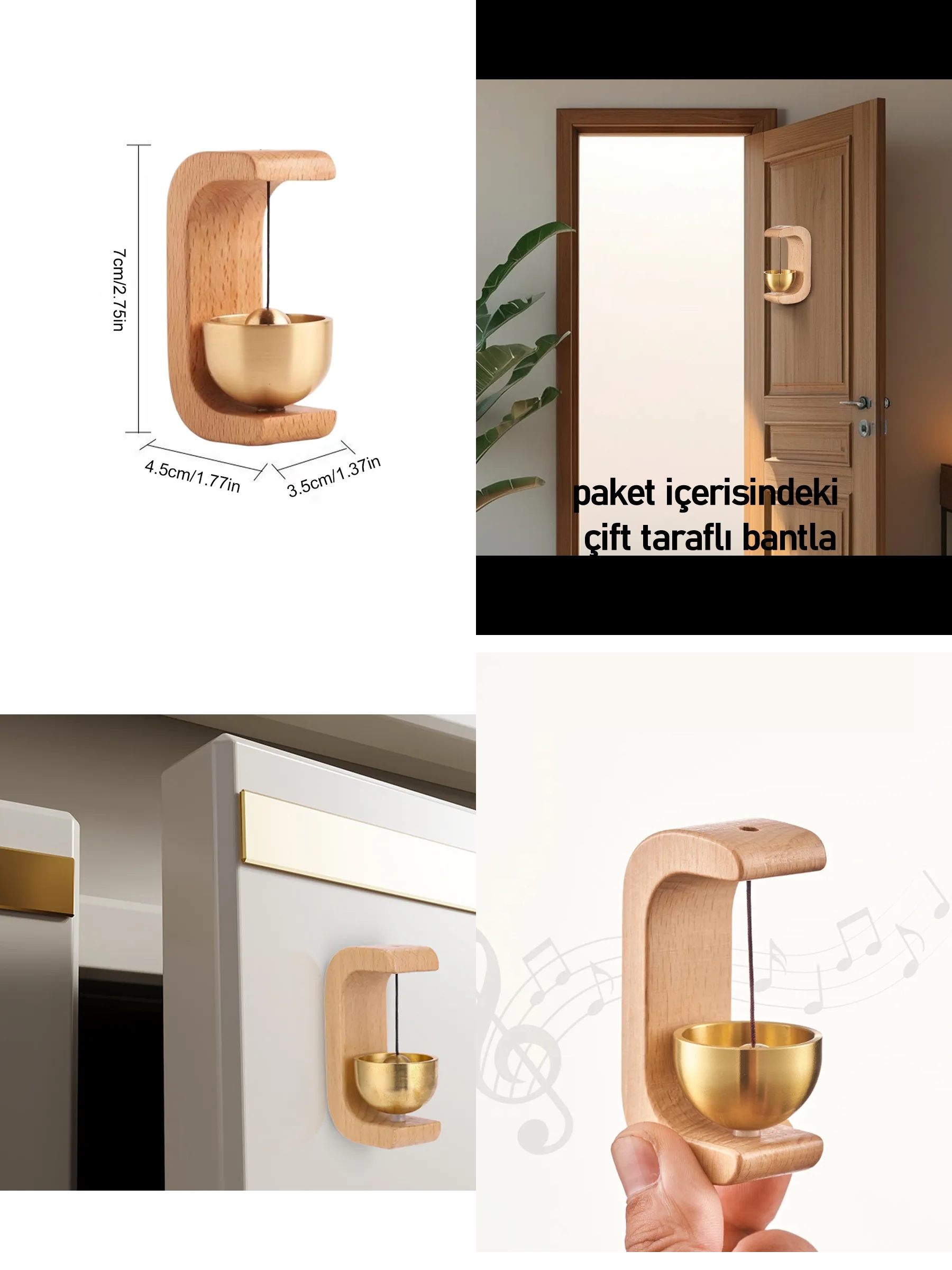 Ahşap Kapı Çanı - Deprem Zili - Dekoratif Zil -Japon Rüzgar Çanı  Yapışkanlı ve Mıknatıslı 722666