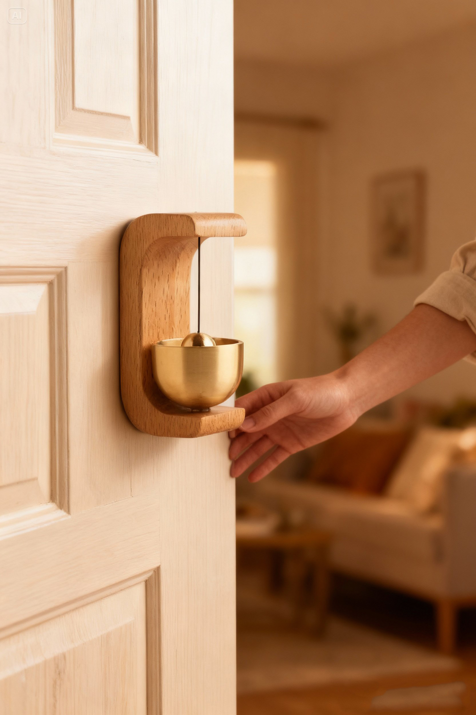 Ahşap Kapı Çanı - Deprem Zili - Dekoratif Zil -Japon Rüzgar Çanı  Yapışkanlı ve Mıknatıslı 722666