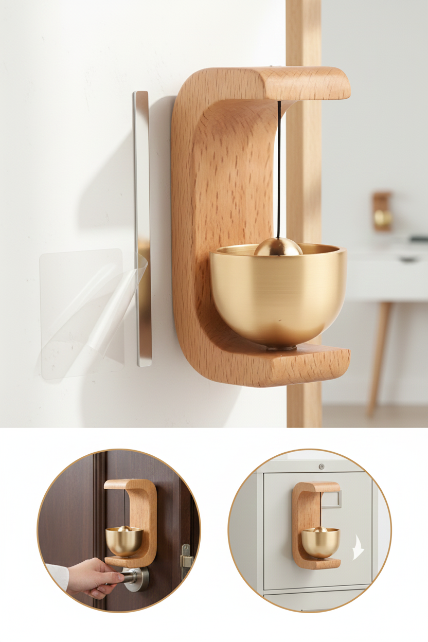 Ahşap Kapı Çanı - Deprem Zili - Dekoratif Zil -Japon Rüzgar Çanı  Yapışkanlı ve Mıknatıslı 722666