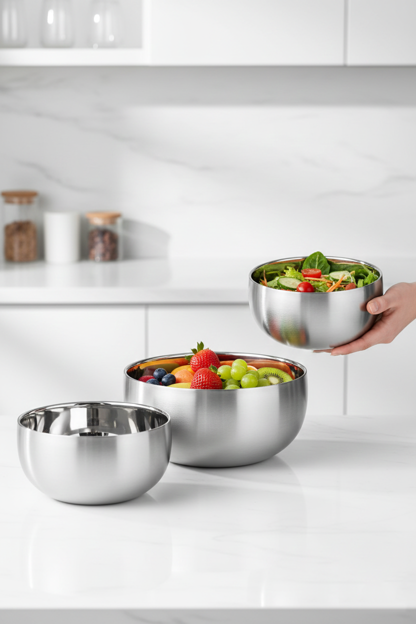 Çift Cidarlı Isı Yalıtımlı 4'lü Lüks Kase Seti (16cm & 18cm) Premium 304 Paslanmaz Çelik 722668