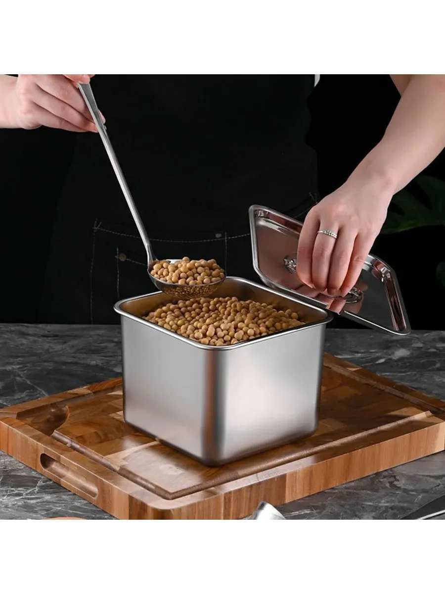 Premium Inox Saklama Kabı - Hava Sızdırmaz Mutfak Düzenleyici 16x12 cm 304 Paslanmaz Çelik 722670