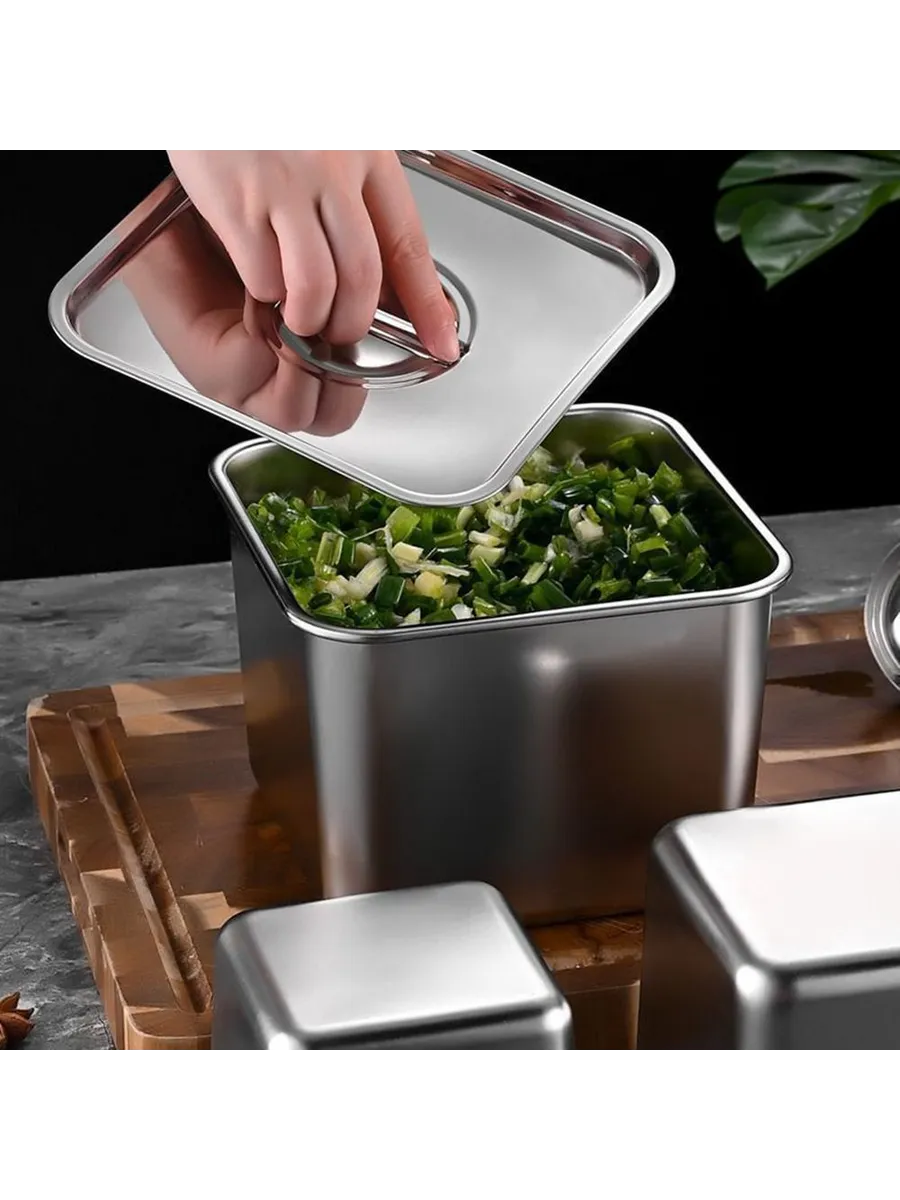 Premium Inox Saklama Kabı - Hava Sızdırmaz Mutfak Düzenleyici 16x12 cm 304 Paslanmaz Çelik 722670