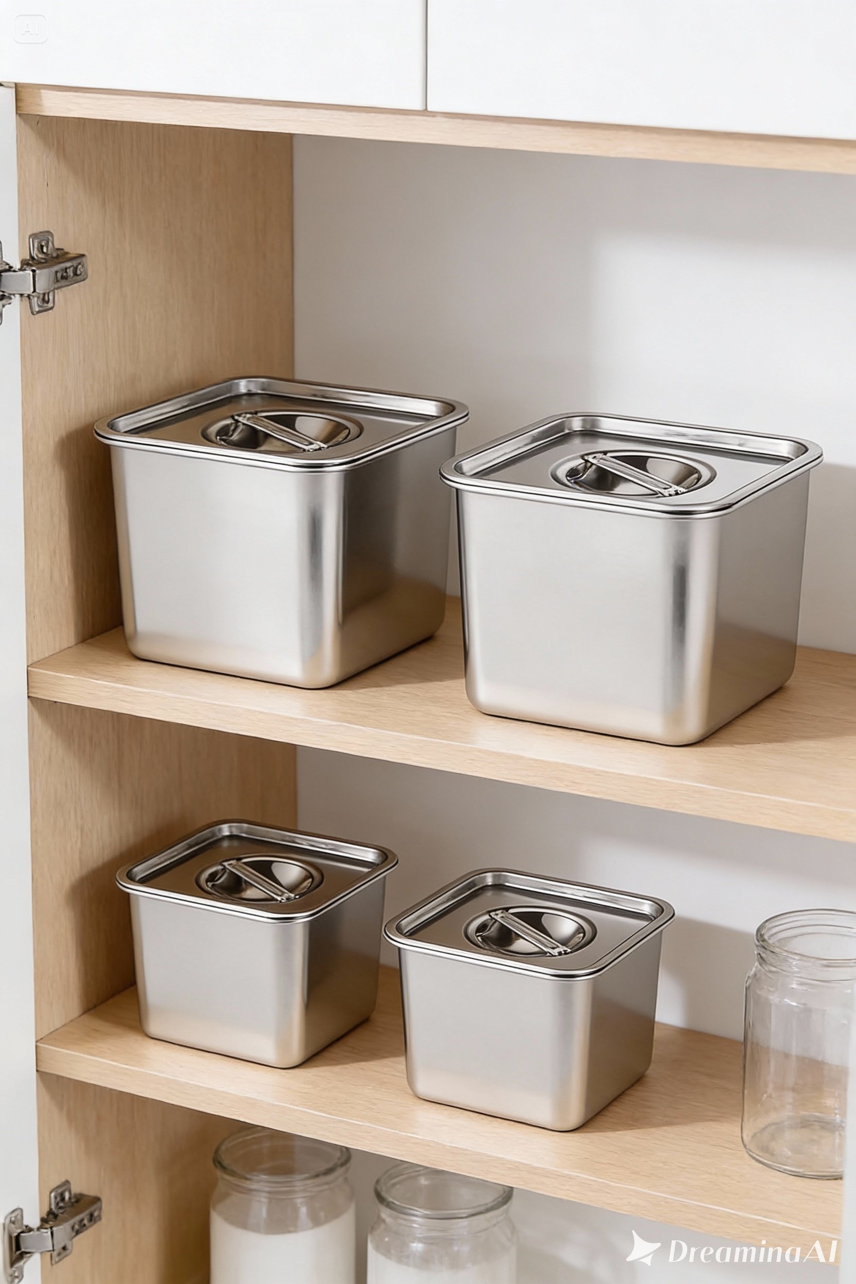 4'lü Inox Saklama Kabı - Hava Sızdırmaz Mutfak Düzenleyici 304 Paslanmaz Çelik 722671