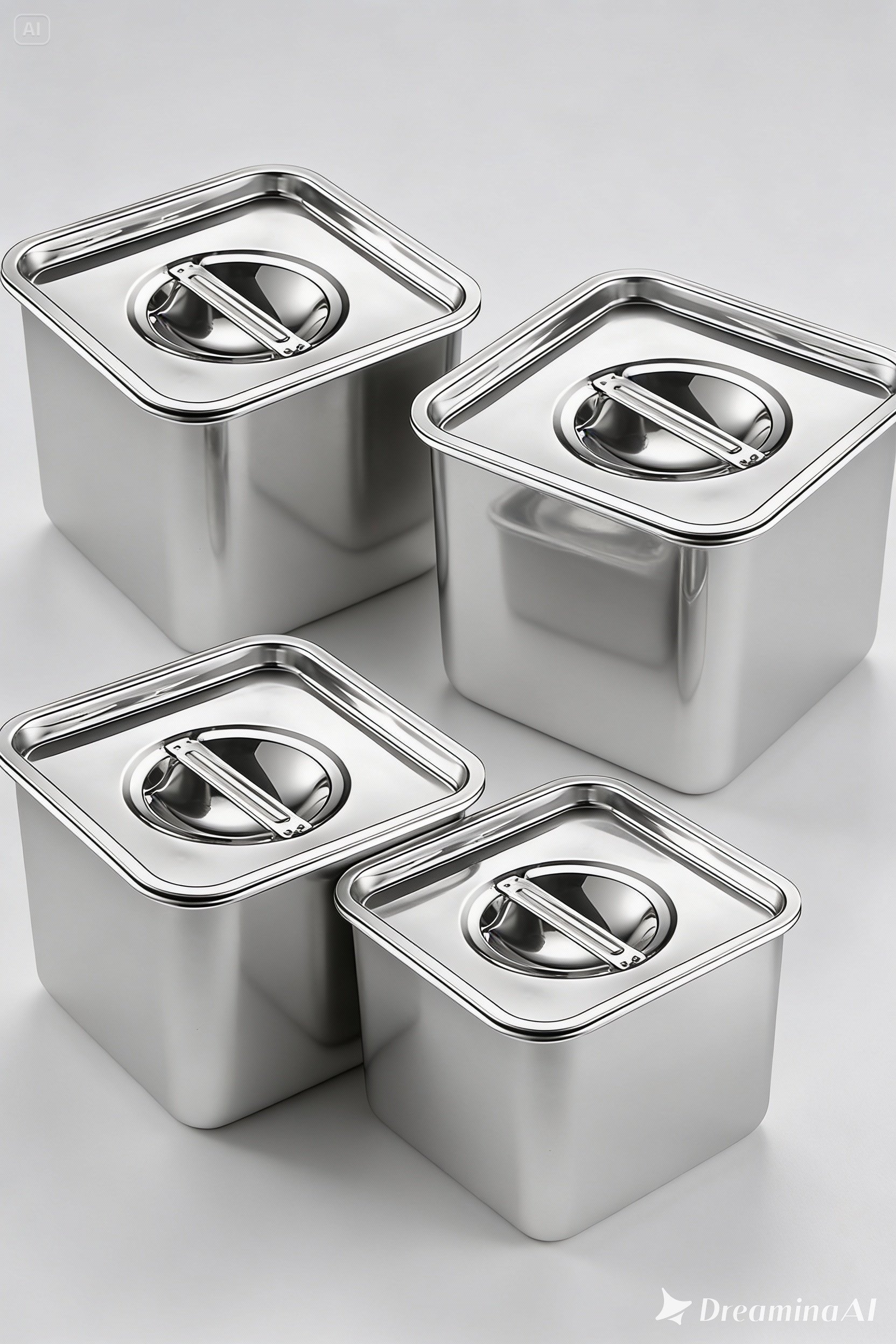 4'lü Inox Saklama Kabı - Hava Sızdırmaz Mutfak Düzenleyici 304 Paslanmaz Çelik 722671