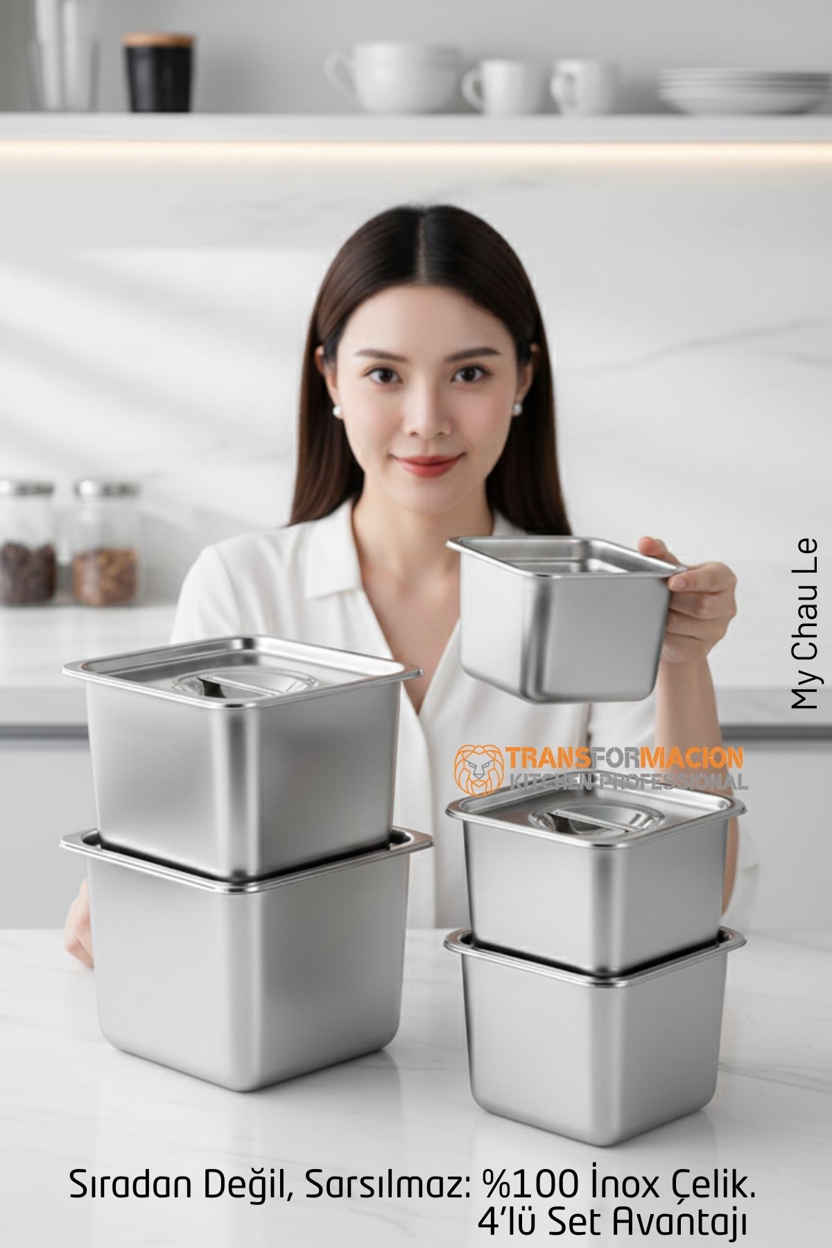 4'lü Inox Saklama Kabı - Hava Sızdırmaz Mutfak Düzenleyici 304 Paslanmaz Çelik 722671