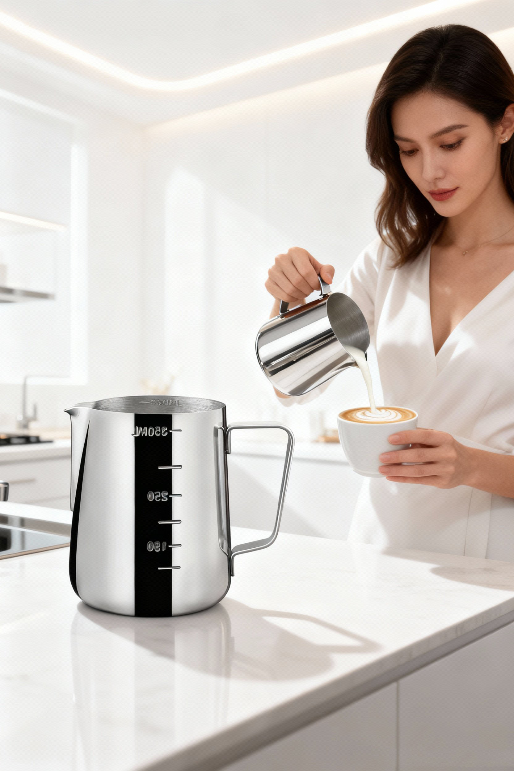 İnox 350ml Barista Süt Sürahisi - Süt Köpürtme Potu -  Paslanmaz Çelik  722675