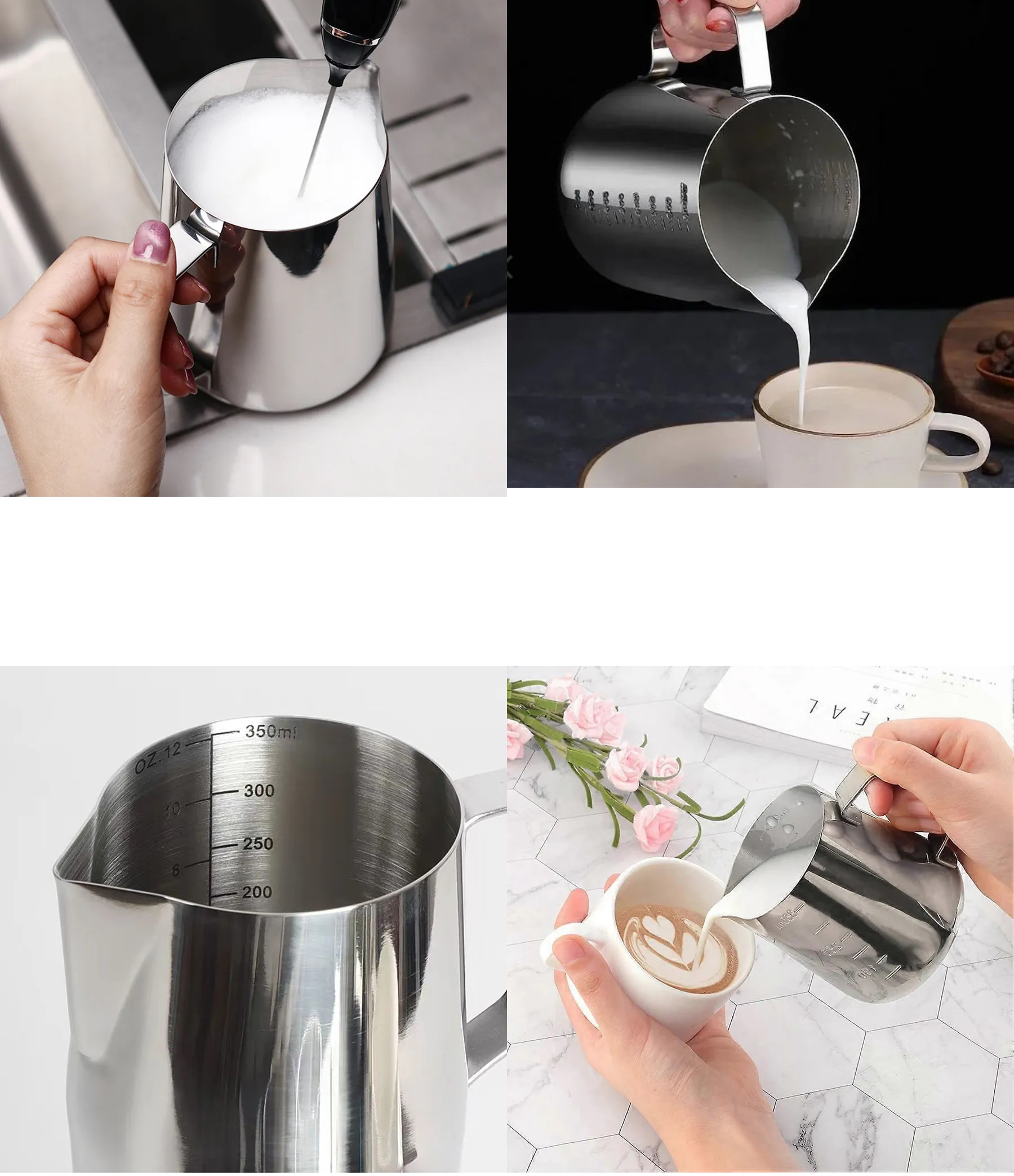 İnox 350ml-550ml Barista Süt Sürahisi Seti - Süt Köpürtme Potu -  Paslanmaz Çelik  722677