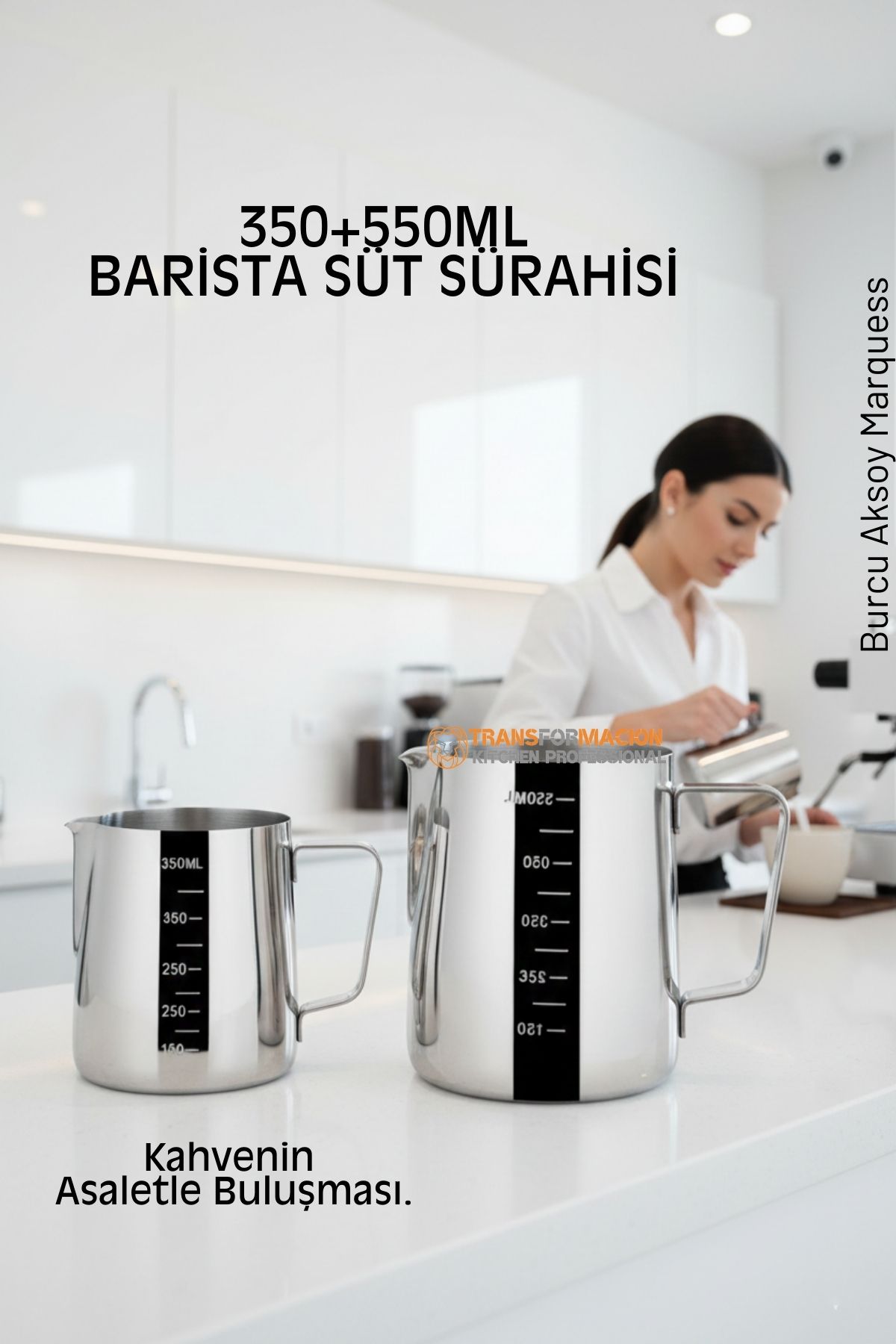 İnox 350ml-550ml Barista Süt Sürahisi Seti - Süt Köpürtme Potu -  Paslanmaz Çelik  722677