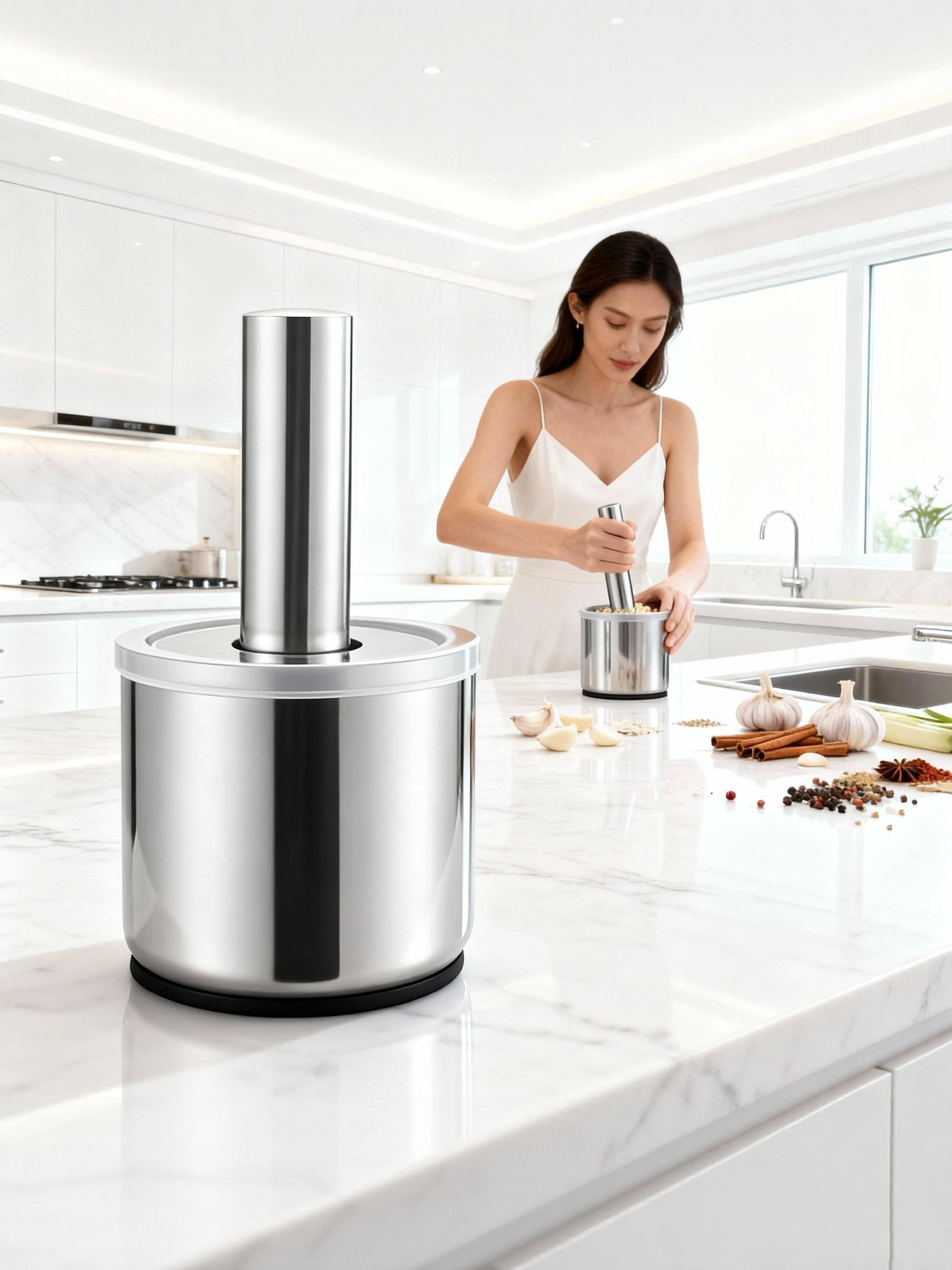 Profesyonel Ezici Sarımsak Havanı Seti -  Mutfak Tipi Baharat Havanı  304 Paslanmaz Çelik 722678