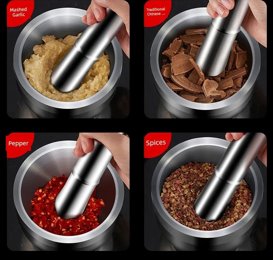 Profesyonel Ezici Sarımsak Havanı Seti -  Mutfak Tipi Baharat Havanı  304 Paslanmaz Çelik 722678