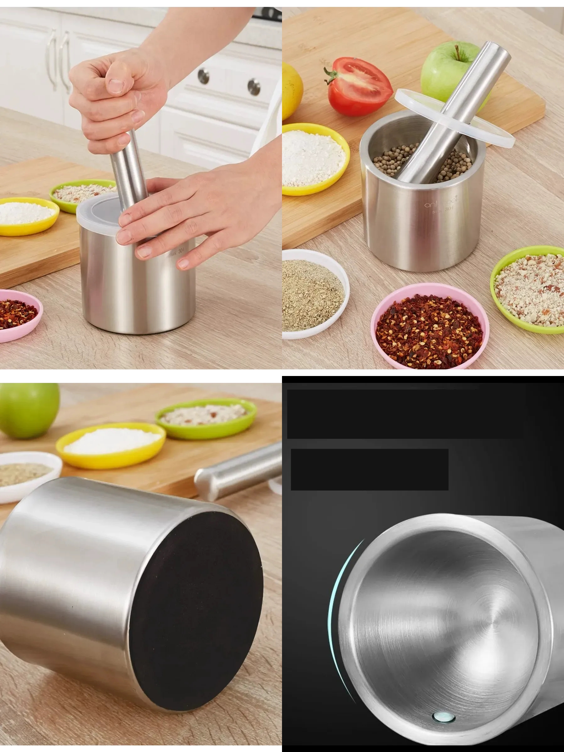 Profesyonel Ezici Sarımsak Havanı Seti -  Mutfak Tipi Baharat Havanı  304 Paslanmaz Çelik 722678