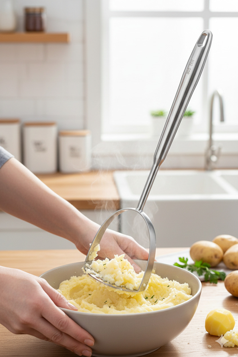304 Paslanmaz Çelik Lüks Patates Ezici - 34 cm Profesyonel Püre Yapıcı & Mutfak Gereci 722679