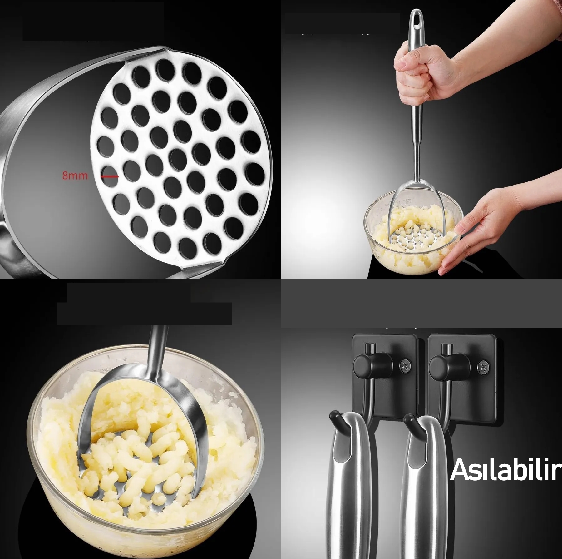 304 Paslanmaz Çelik Lüks Patates Ezici - 34 cm Profesyonel Püre Yapıcı & Mutfak Gereci 722679