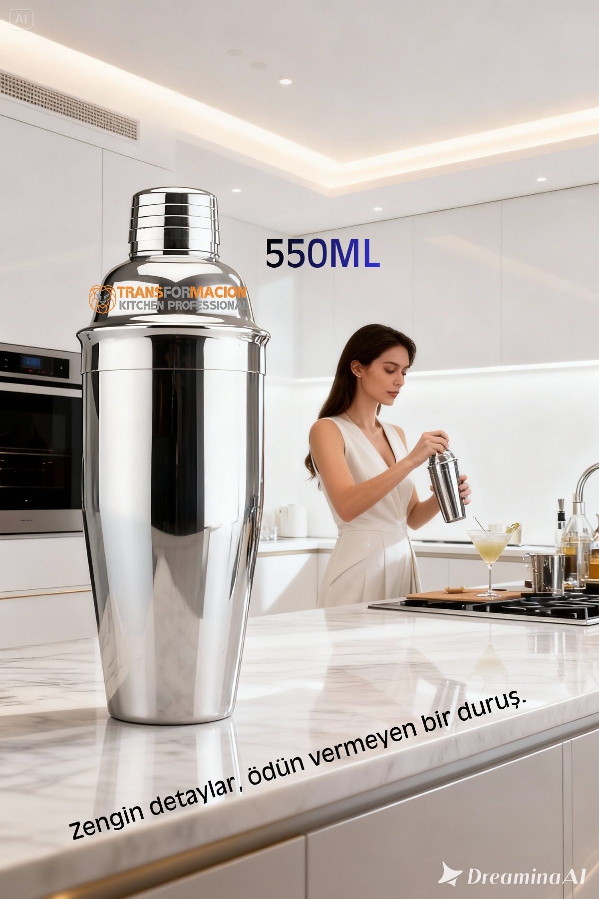 550 ml Inox Shaker - Kokteyl Karıştırma Kabı  Süzgeçli Bar Shaker Paslanmaz Çelik 722681