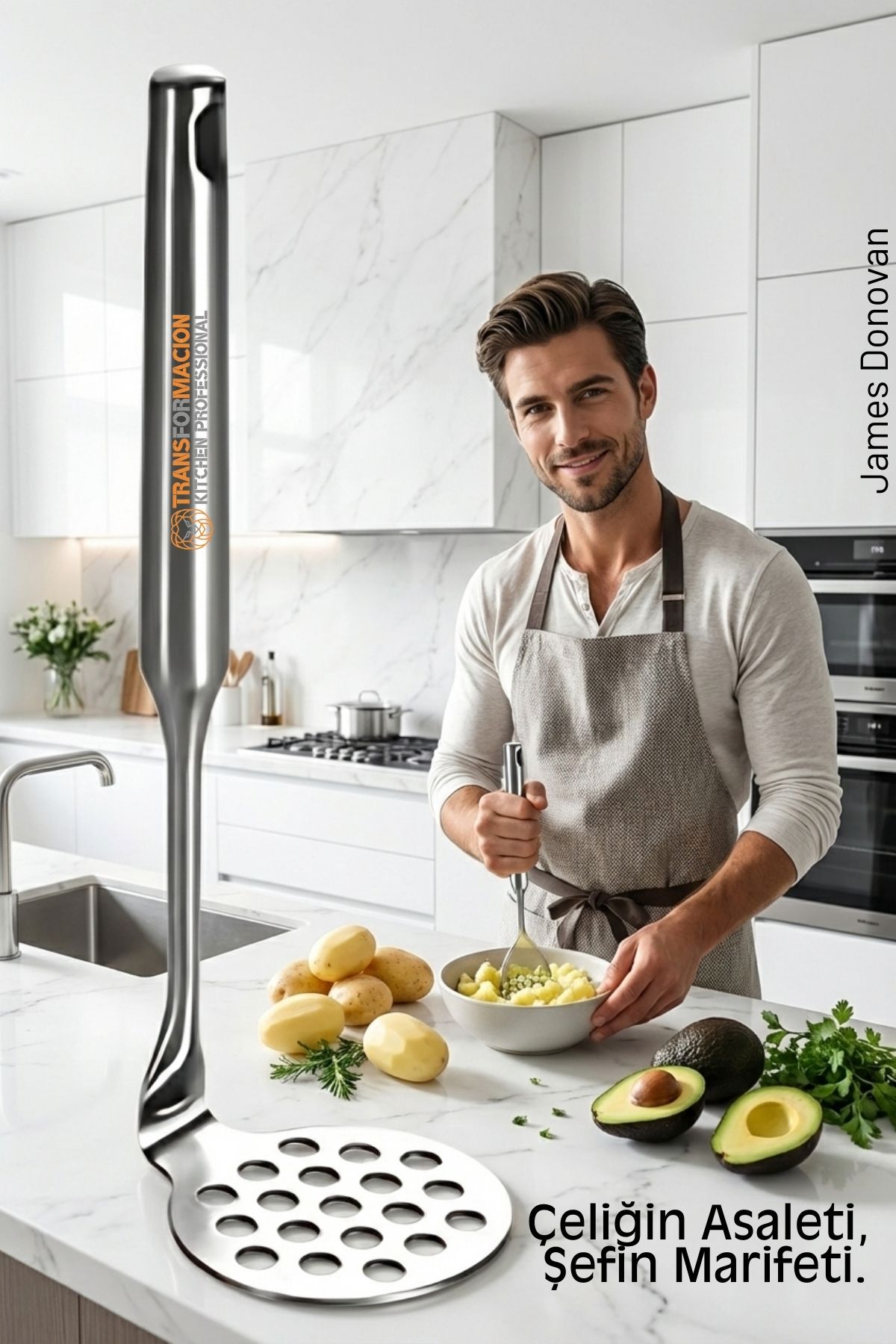 304 Paslanmaz Çelik Lüks Patates Ezici - 23 cm Profesyonel Püre Yapıcı & Mutfak Gereci 722683