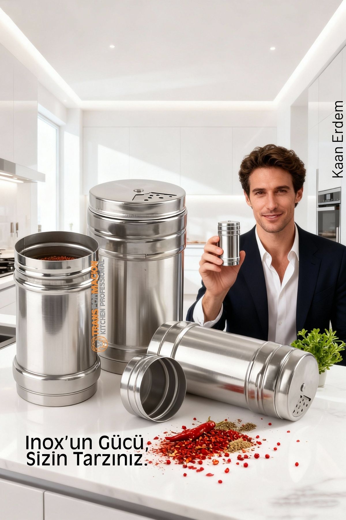 Inox 3’lü Baharatlık Seti - Ayarlanabilir Başlıklı Gurme Serisi 304 Paslanmaz Çelik 722684