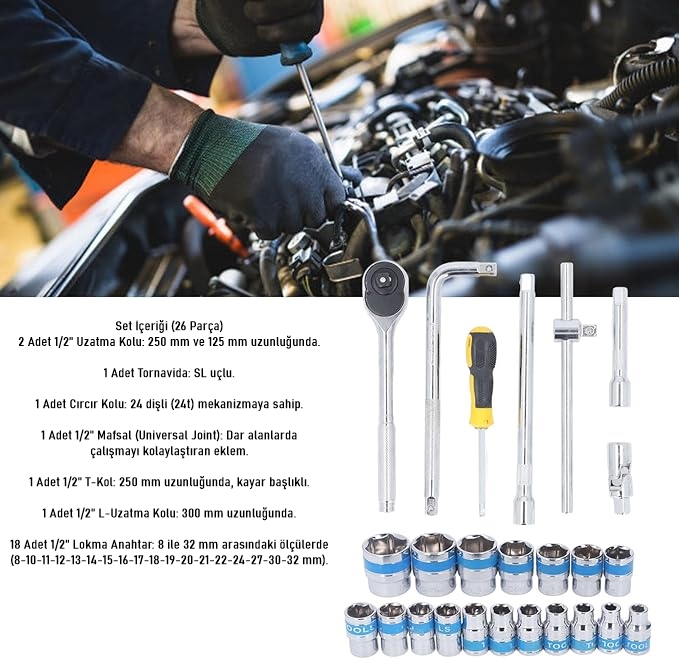 25 Parça Profesyonel Heavy Duty Lokma Takımı - 1/2