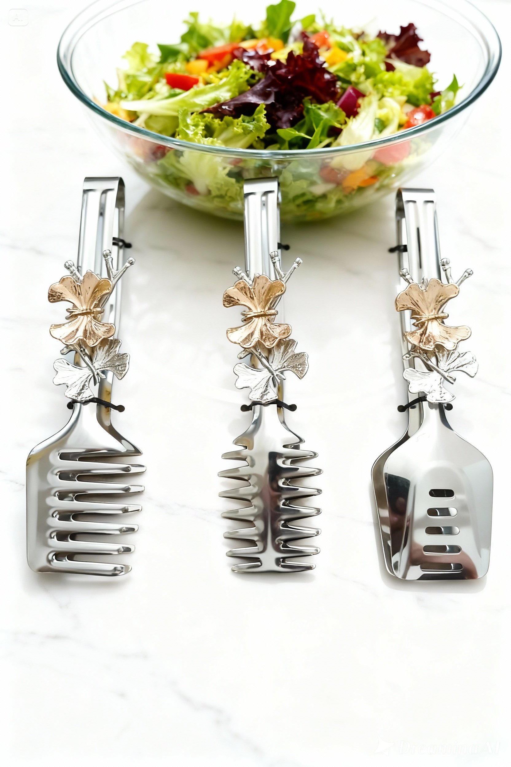 Kelebek Figürlü 3’lü Paslanmaz Çelik Servis Maşası Seti - Salata, Pasta ve Izgara Maşası 722696