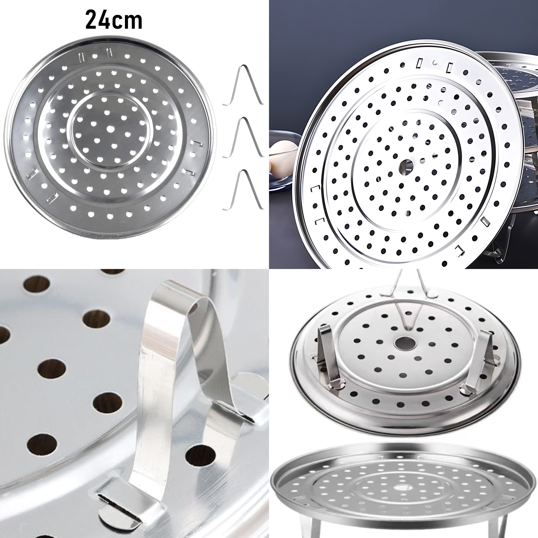 Inox Çelik Ayaklı Buharlı Pişirme Aparatı - 24 cm Çok Amaçlı Tencere İçi Haşlama Standı 722697