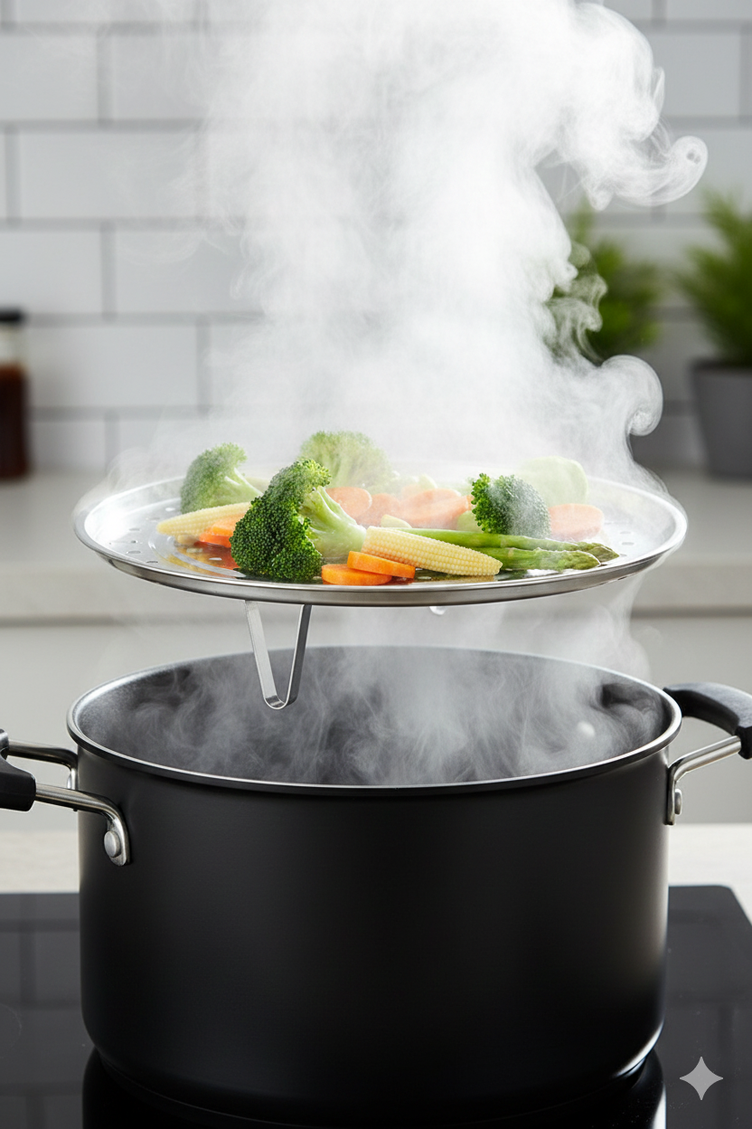 Inox Çelik Ayaklı Buharlı Pişirme Aparatı - 24 cm Çok Amaçlı Tencere İçi Haşlama Standı 722697