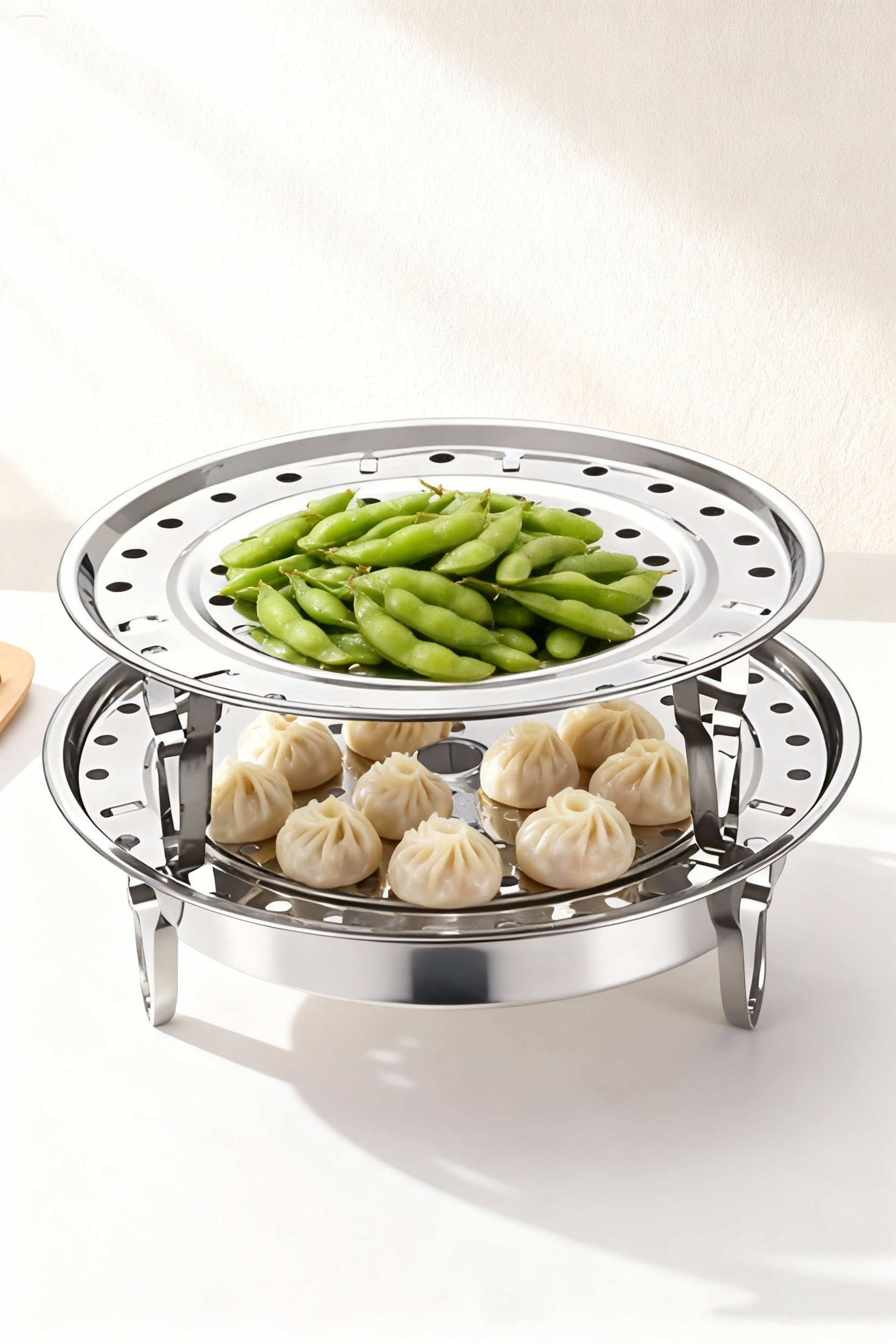 2'li Set Inox Çelik Ayaklı Buharlı Pişirme Aparatı -  24+28 cm Çok Amaçlı Tencere İçi Haşlama Standı 722699