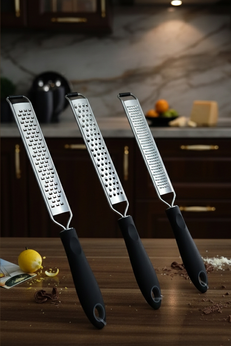 3'lü Profesyonel Çelik Rende Seti: Limon Peynir Çikolata Zester - Lazer Kesim Cerrahi Çelik 722700