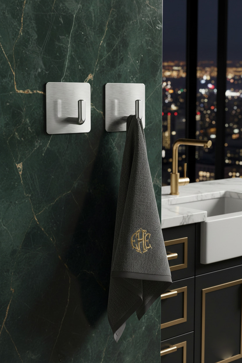 2'li Banyo ve Mutfak Askı Seti - SUS304 Lazer Kesim Çelik  Ultra Güçlü Yapışkanlı Askı 722701